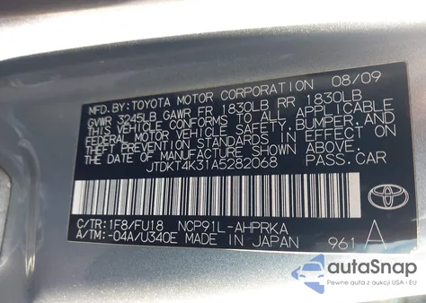 2010 Toyota Yaris from USA, damaged, VIN JTDKT4K31A5282068